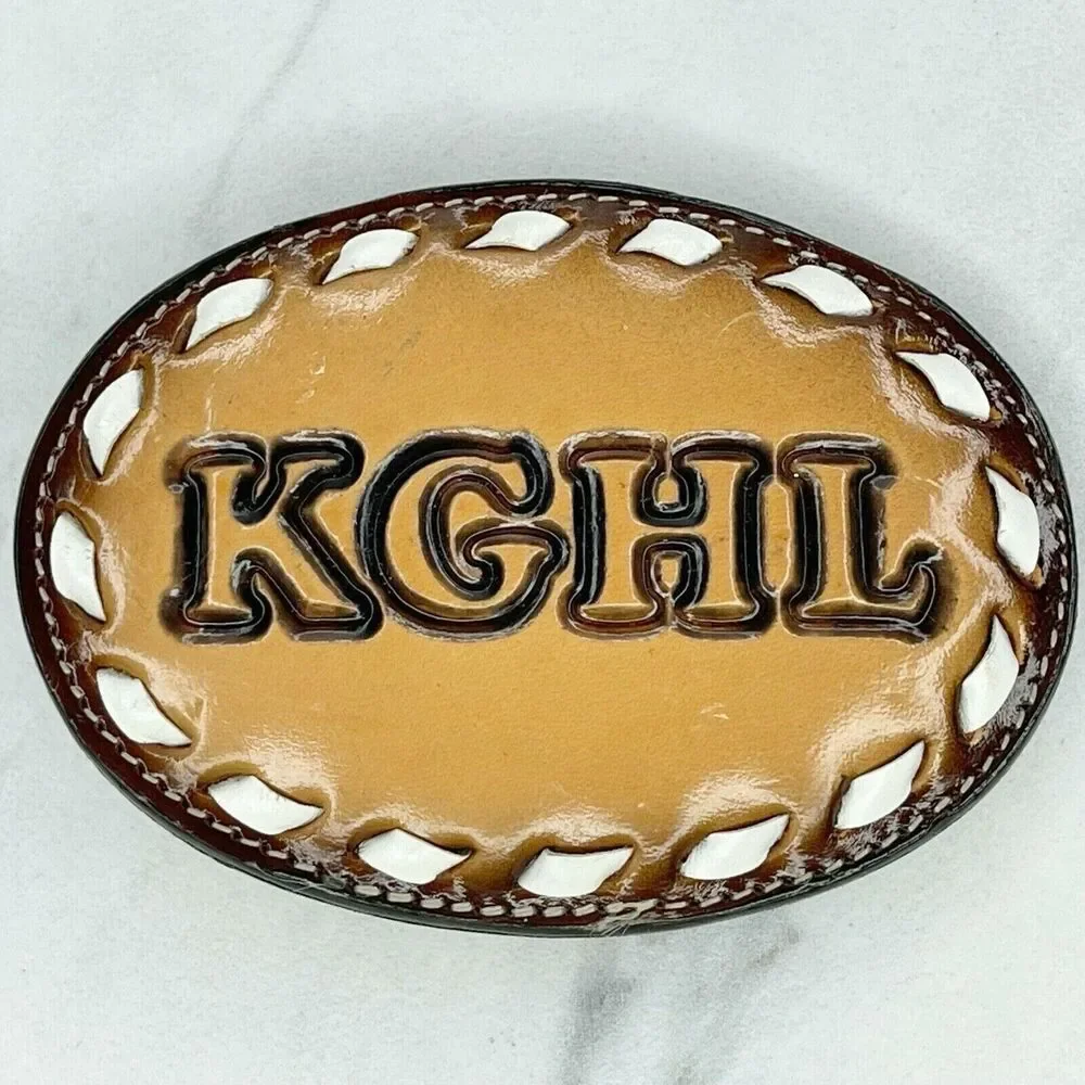 Tony Lama KGHL Billings Montana Radio Station Leather Buckle ✨